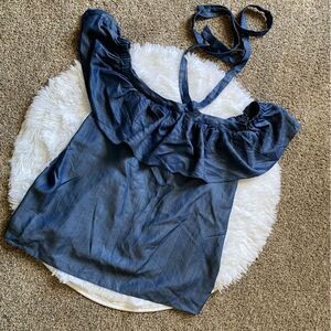 Kaari Blue Lyocell Top Ties at Neck Womens Size 3X